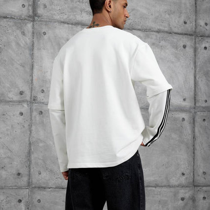 Oversized "404" Graphic T-Shirt – Layered Three-Stripe Long Sleeve