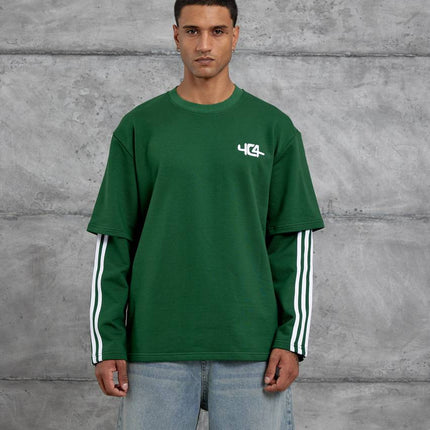 Oversized "404" Graphic T-Shirt – Layered Three-Stripe Long Sleeve