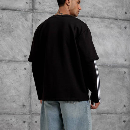 Oversized "404" Graphic T-Shirt – Layered Three-Stripe Long Sleeve