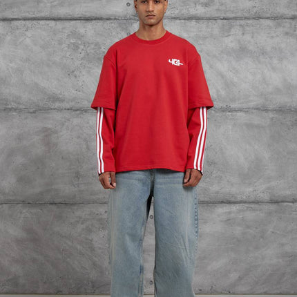 Oversized "404" Graphic T-Shirt – Layered Three-Stripe Long Sleeve
