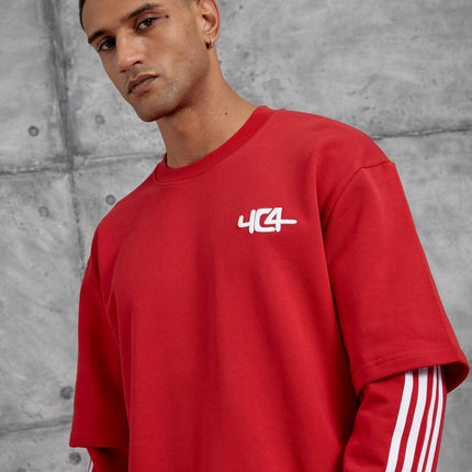 Oversized "404" Graphic T-Shirt – Layered Three-Stripe Long Sleeve