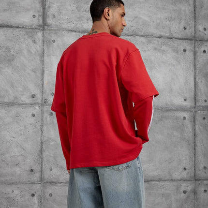Oversized "404" Graphic T-Shirt – Layered Three-Stripe Long Sleeve