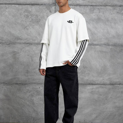 Oversized "404" Graphic T-Shirt – Layered Three-Stripe Long Sleeve