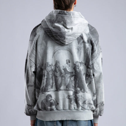Oversized Art Print Zip-Up Hoodie - Vintage Washed Full-Zip Sweatshirt