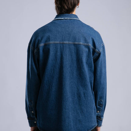 Oversized Distressed Denim Shirt - Unisex Button-Up Jacket