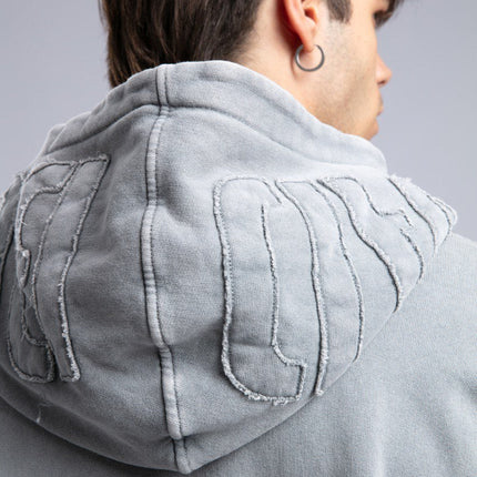 Oversized Distressed Hoodie with 'CATCH' Hood Graphic