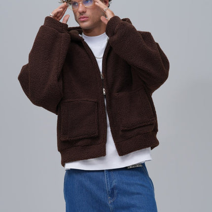 Oversized Sherpa Zip-Up Hoodie – Unisex Streetwear Comfort