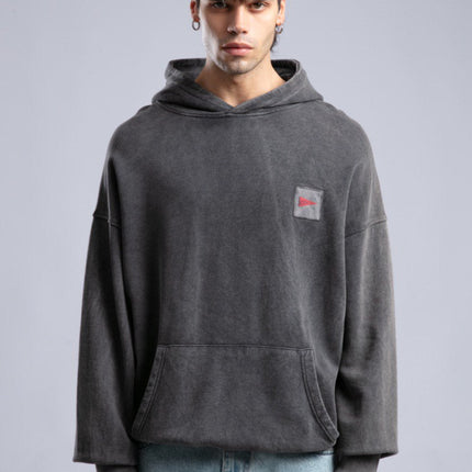 Oversized '8' Plaid Patch Hoodie - Vintage Washed Pullover