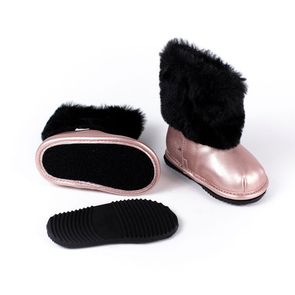 Rose Gold Faux-Fur Barefoot Boot Topper | Ozznek Removable Sole Shoes