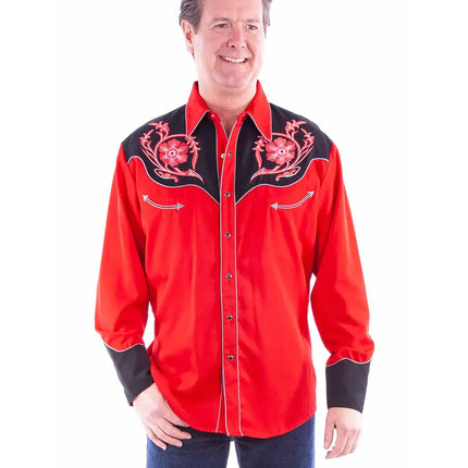 Scully Floral Embroidery (Red/Black) - Men's Western Shirt