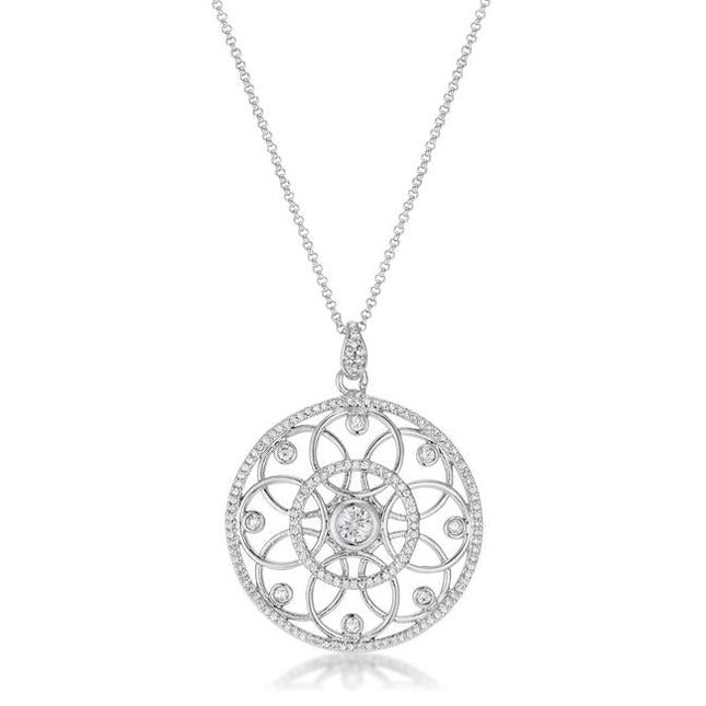 1.4 Ct Rhodium Pendant Necklace with Interlocking Circles and CZ