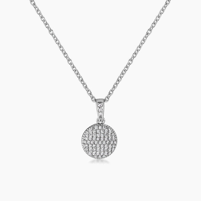 Lovely Rhodium Necklace with CZ Disk Pendant