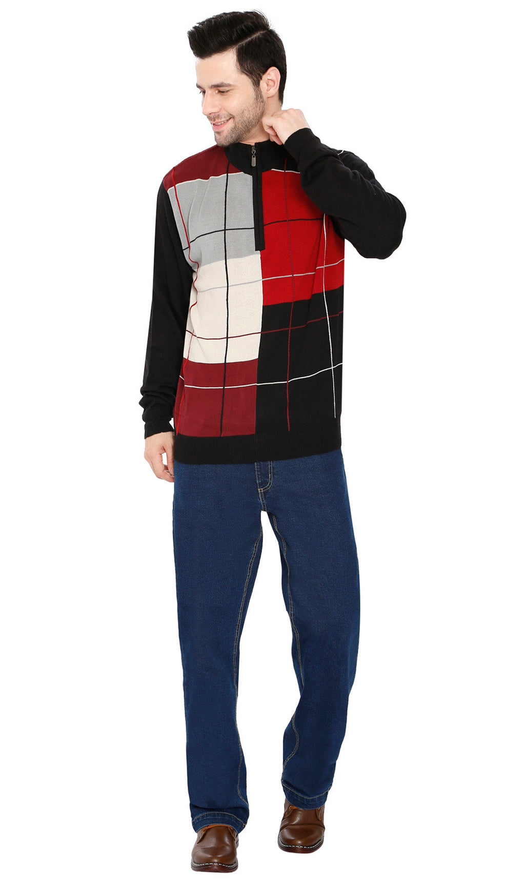 Men's Color Block Quarter Zip Long Sleeve Sweater