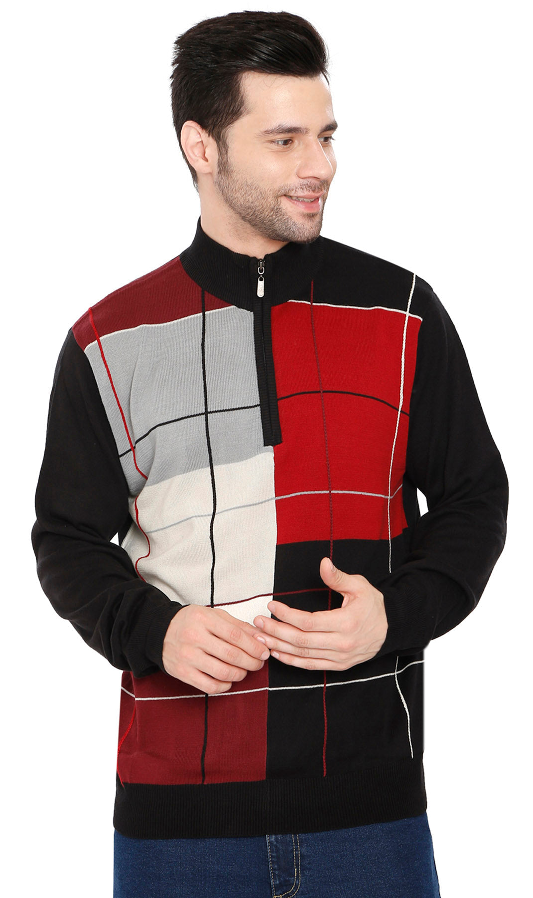Men's Color Block Quarter Zip Long Sleeve Sweater