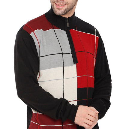 Men's Color Block Quarter Zip Long Sleeve Sweater