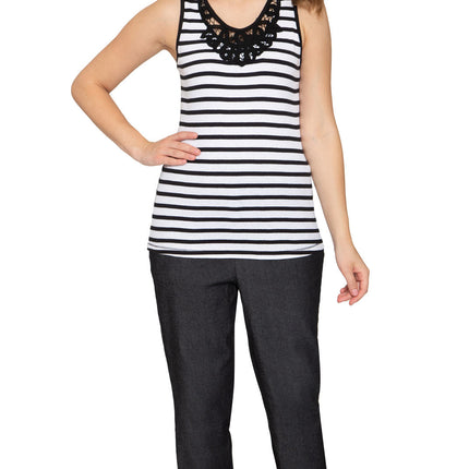Women's Striped Tank With Crochet Lace Neckline