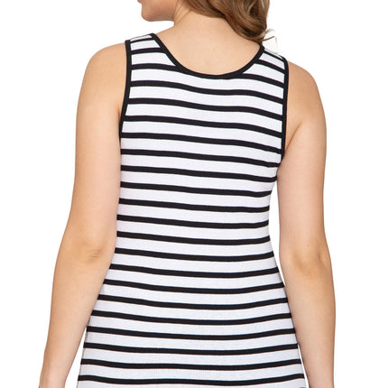 Women's Striped Tank With Crochet Lace Neckline