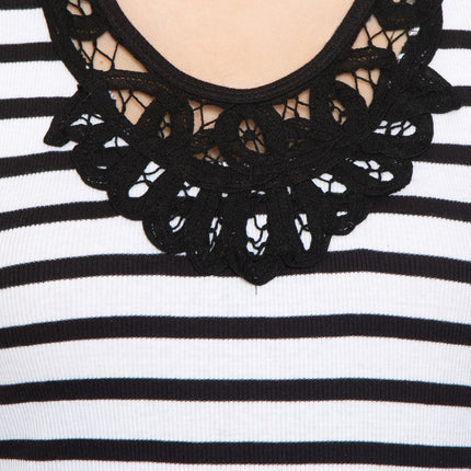 Women's Striped Tank With Crochet Lace Neckline