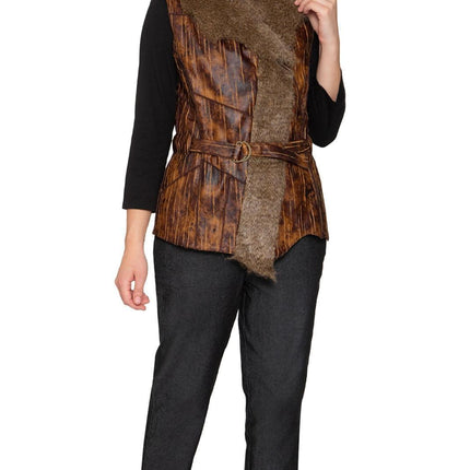 Women's Faux Fur Trimmed Belted Vegan Leather Vest