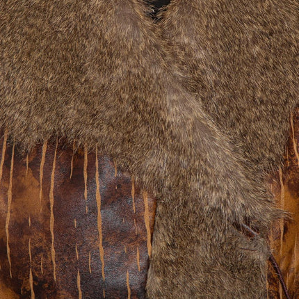 Women's Faux Fur Trimmed Belted Vegan Leather Vest