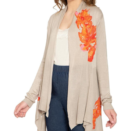 Women's Floral Embellished Open Long Cardigan
