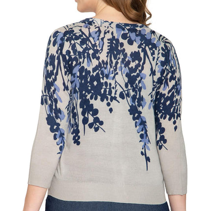 Women's 3/4 Sleeve Knit Printed And Embellished Cardigan Sweater