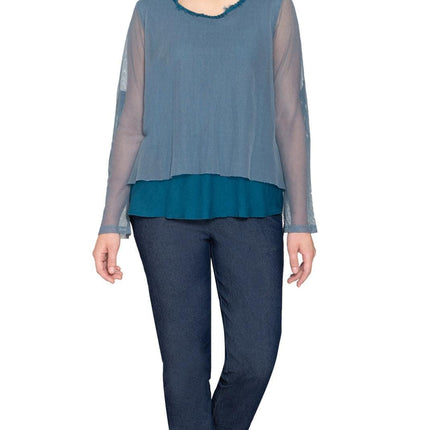 High Low Mesh Layered Knit Top