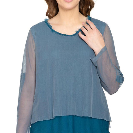 High Low Mesh Layered Knit Top