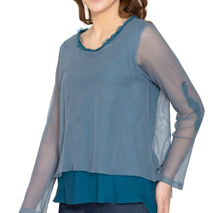 High Low Mesh Layered Knit Top