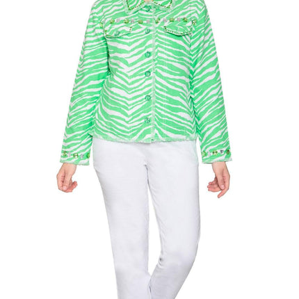 Women's Jewel Trimmed Zebra Printed Canvas Jacket