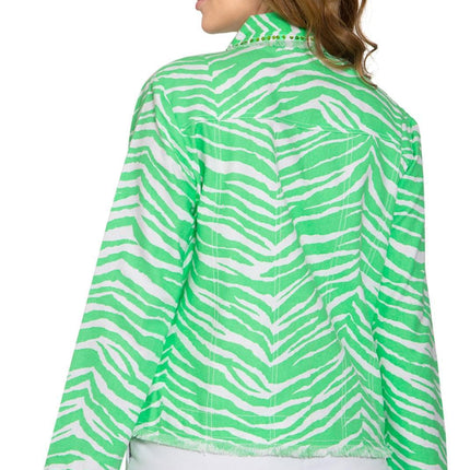 Women's Jewel Trimmed Zebra Printed Canvas Jacket
