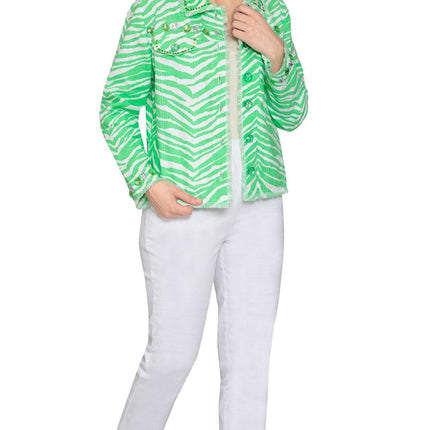 Women's Jewel Trimmed Zebra Printed Canvas Jacket