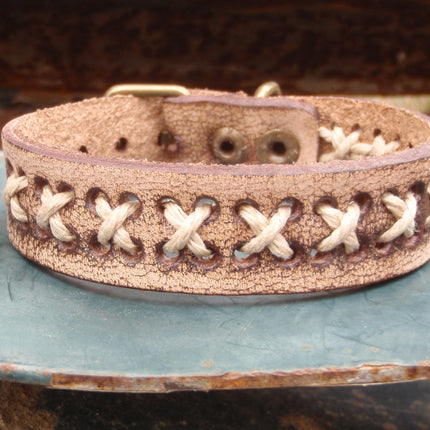 Vintage Woven Leather Cuff Bracelet X-Pattern 005B