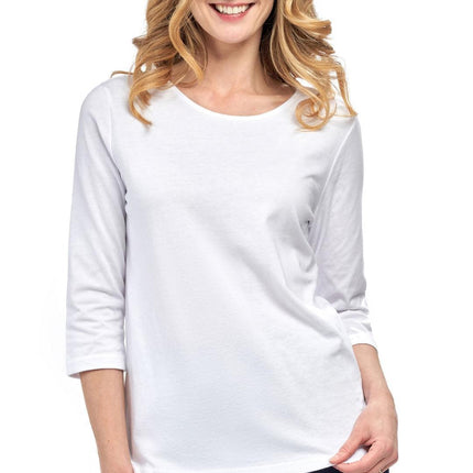 Women's Classic Comfort Fit 3/4 Sleeve length Crew Neck Jersey knit T-Shirt
