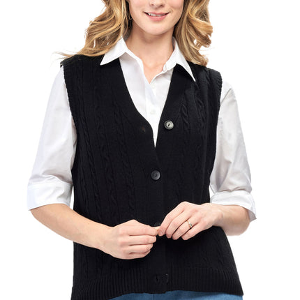 Womens Button Front Cable Knit Cardigan Sweater Vest