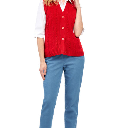Womens Button Front Cable Knit Cardigan Sweater Vest