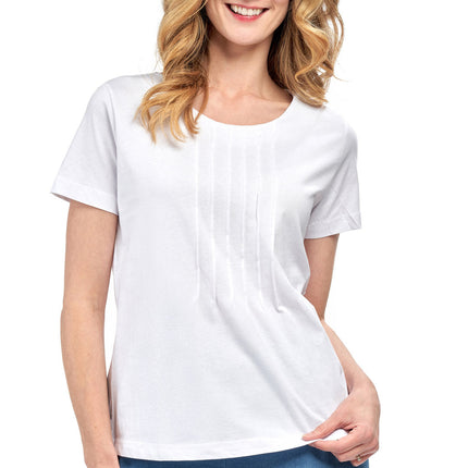 Women's Short Sleeve Cotton Knit T-shirt in Pintuck Style