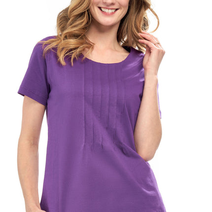 Women's Short Sleeve Cotton Knit T-shirt in Pintuck Style