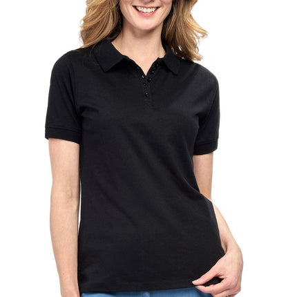 Women's Short Sleeve Pique Knit Polo Shirt in Relaxed Fit Pocketless Jersey