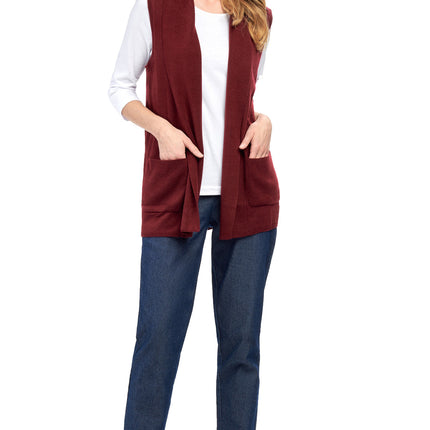 Women's Long Sleeveless Open Front Soft Shawl Collar Vest