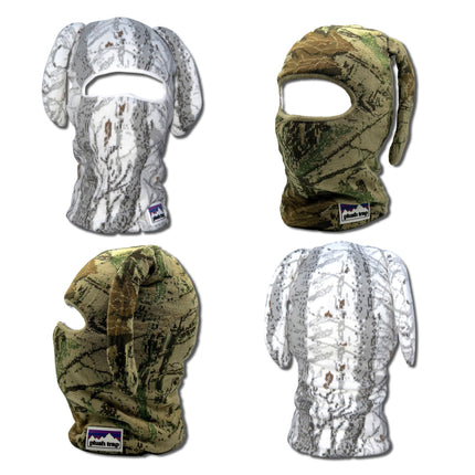 Camo BunSki Balaclava – Snow & Woods Camo Bunny Ear Ski Mask for Hunting, Winter Sports & Outdoor Activities