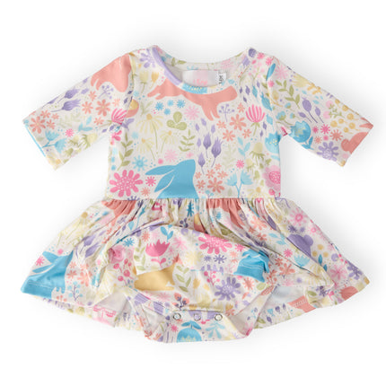 Pastel Floral Bunnies Twirl Bodysuit