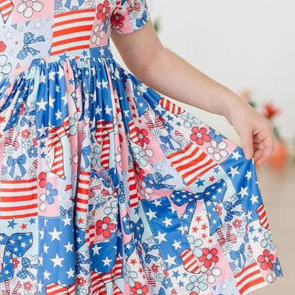 Patriotic Patchwork S/S Pocket Twirl Dress