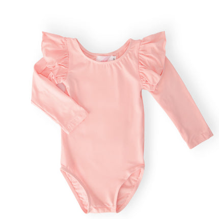 Peach L/S Flutter Sleeve Leotard