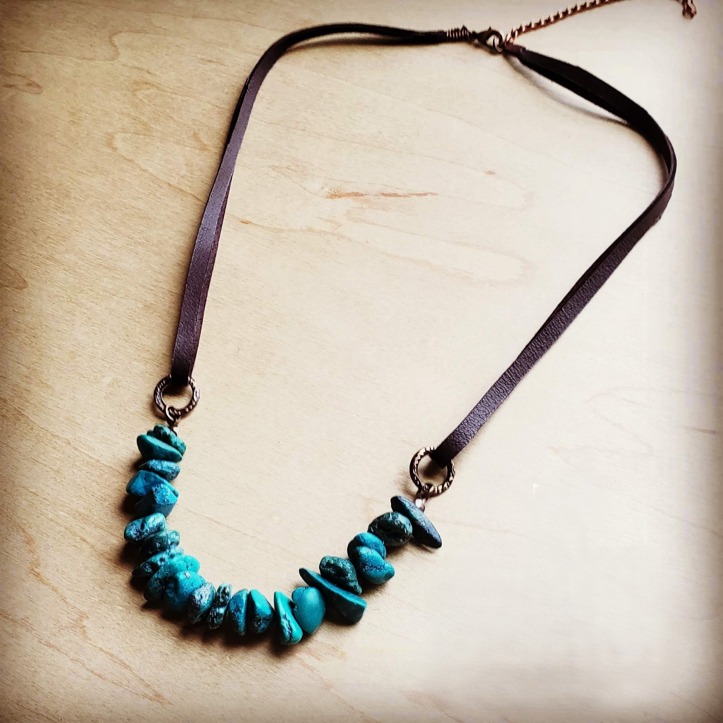 Natural Turquoise with Leather Cord Necklace 250v