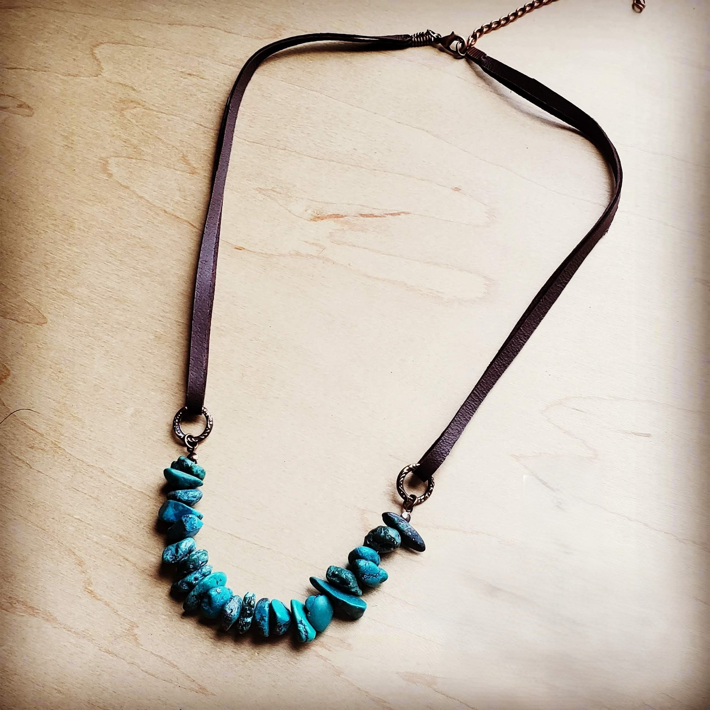 Natural Turquoise with Leather Cord Necklace 250v