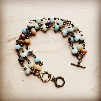 Amazonite Triple Strand Beaded Bracelet 805f