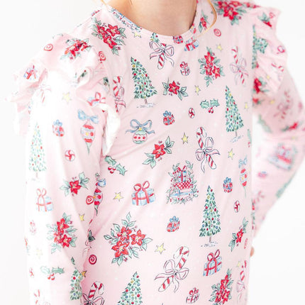 Pink Christmas L/S Ruffle Tee