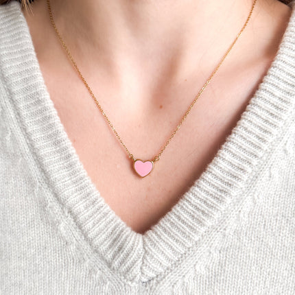 Pink Enamel Heart Necklace