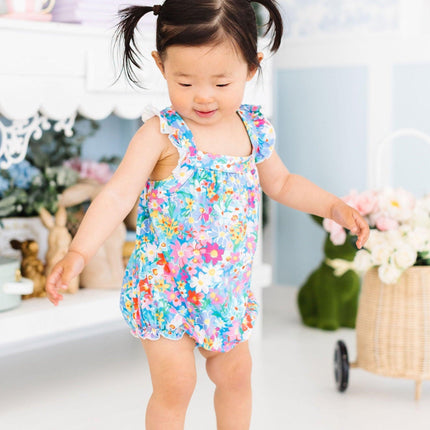 Preppy Floral Ruffle Cross Back Romper